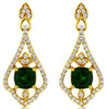 1.58CT DIAMOND & AAA RUSSALITE 14KT YELLOW GOLD CUSHION & ROUND HANGING EARRINGS