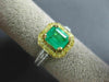 ESTATE 2.10CT WHITE & FANCY YELLOW DIAMOND & AAA EMERALD 18K 2 TONE GOLD 3D RING