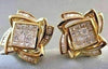 ESTATE LARGE 3.60CT DIAMOND 14KT YELLOW GOLD SQUARE FLOWER CLIP ON EARRINGS