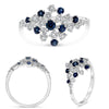 ESTATE WIDE .78CT DIAMOND & AAA SAPPHIRE 14KT WHITE GOLD 3D CLUSTER FUN RING