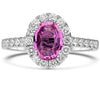 1.86CT DIAMOND & AAA PINK SAPPHIRE 18K WHITE GOLD 3D OVAL FLOWER ENGAGEMENT RING