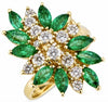 LARGE 1.60CT DIAMOND & AAA EMERALD 14KT YELLOW GOLD MARQUISE & ROUND FLOWER RING