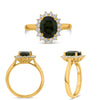 WIDE 2.69CT DIAMOND & AAA GREEN SAPPHIRE 18KT YELLOW GOLD FLOWER ENGAGEMENT RING
