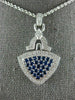 LARGE 1.58CT DIAMOND & AAA SAPPHIRE 14KT WHITE GOLD 3D TRIANGULAR PENDANT #2759