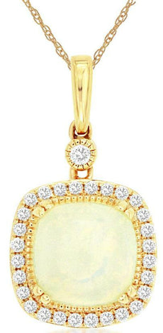 1.58CT DIAMOND & AAA OPAL 14KT YELLOW GOLD CUSHION & ROUND HALO FILIGREE PENDANT