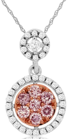 .36CT WHITE & PINK DIAMOND 14K WHITE & ROSE GOLD CLUSTER FLOWER FLOATING PENDANT