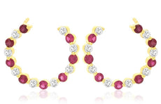 2.32CT DIAMOND AAA RUBY 14KT YELLOW GOLD CIRCULAR SIDEWAYS HOOP HANGING EARRINGS