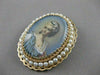 ANTIQUE LARGE QUEEN PEARL 14KT YELLOW GOLD LADY CAMEO FILIGREE PIN PENDANT #2694