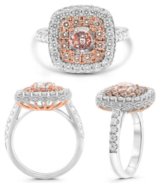 2.27CT WHITE & PINK DIAMOND 18KT WHITE & ROSE GOLD 3D ROUND & CUSHION HALO RING
