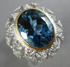 LARGE 6.04CT AAA LONDON BLUE TOPAZ & WHITE SAPPHIRE 14KT 2 TONE GOLD OVAL RING