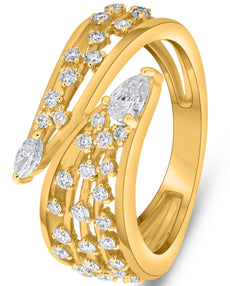 LARGE .59CT DIAMOND 14K YELLOW GOLD MULTI SHAPE MULTI ROW CRISS CROSS SNAKE RING