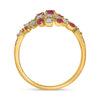 ESTATE WIDE .78CT DIAMOND AND AAA RUBY 14KT YELLOW GOLD 3D CLUSTER FUN RING