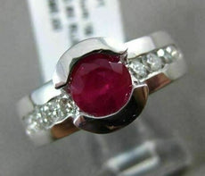 ESTATE WIDE 1.64CT DIAMOND & RUBY PLATINUM SEMI BEZEL SOLITAIRE ENGAGEMENT RING
