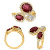 LARGE 2.88CT DIAMOND & AAA RUBY 18KT YELLOW GOLD OVAL 3 STONE FLORAL LOVE RING