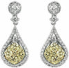 ESTATE 1.38CT WHITE & FANCY YELLOW DIAMOND 14KT WHITE GOLD 3D FLOWER EARRINGS
