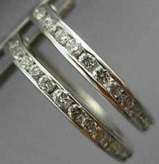 ESTATE .80CT DIAMOND 14KT WHITE GOLD CLASSIC CHANNEL HOOP HUGGIE EARRINGS #17583