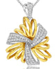 ESTATE .75CT DIAMOND 18KT 2 TONE GOLD 3D FLOWER FUN FLOATING PENDANT