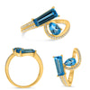 LARGE 1.84CT DIAMOND AAA BLUE TOPAZ 14KT YELLOW GOLD EMERALD CUT PEAR SHAPE RING