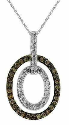 .36CT WHITE & CHOCOLATE FANCY DIAMOND 14K WHITE GOLD 3D DOUBLE HALO OVAL PENDANT