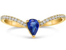 .65CT DIAMOND AAA SAPPHIRE 14KT YELLOW GOLD PEAR SHAPE & ROUND V SHAPE LOVE RING