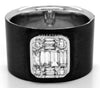 LARGE .66CT DIAMOND & BLACK ENAMEL 18KT WHITE GOLD ROUND & BAGUETTE SQUARE RING