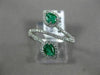 ESTATE WIDE .60CT ROUND DIAMOND & AAA EMERALD 18K WHITE GOLD 3D DOUBLE LEAF RING
