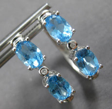 1.40CT DIAMOND & AAA BLUE TOPAZ 14K WHITE GOLD OVAL & ROUND HOOP EARRINGS #27919