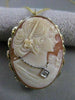 LARGE ANTIQUE DIAMOND HABILLE LADY CAMEO 14KT YELLOW GOLD PIN PENDANT #21229