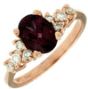 ESTATE 1.75CT DIAMOND & AAA RHODOLITE 14K ROSE GOLD OVAL & ROUND ENGAGEMENT RING