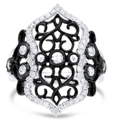 LARGE .76CT WHITE & ROSE CUT DIAMOND 18KT WHITE & BLACK GOLD OPEN FILIGREE RING