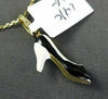 ESTATE 14K YELLOW GOLD 3D WHITE & BLACK ENAMEL LADY HIGH HEEL SHOE PENDANT CHAIN