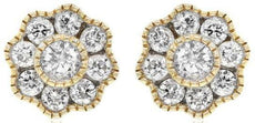 .53CT DIAMOND 14KT YELLOW GOLD 3D ROUND FLOWER FILIGREE MILGRAIN STUD EARRINGS
