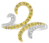 WIDE .25CT WHITE & FANCY YELLOW DIAMOND 14KT WHITE GOLD 3D CRISS CROSS FUN RING