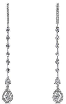 .89CT DIAMOND 14KT WHITE GOLD 3D CLASSIC BY THE YARD TEAR DROP HANGING EARRINGS