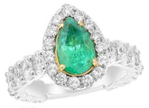 ESTATE 4.41CT DIAMOND & AAA EMERALD 18K 2 TONE GOLD PEAR SHAPE ROUND & OVAL RING