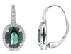 ESTATE 4.11CT DIAMOND & AAA GREEN SAPPHIRE 18KT WHITE GOLD OVAL HANGING EARRINGS