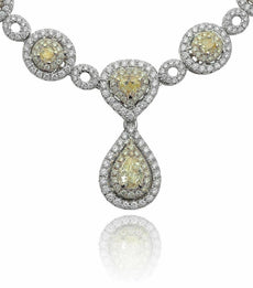 ESTATE LARGE 13.12CT WHITE & FANCY YELLOW DIAMOND 18K 2 TONE GOLD HEART NECKLACE