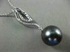 ESTATE .18CT DIAMOND 14KT WHITE GOLD 3D AAA TAHITIAN PEARL LEAF FLOATING PENDANT