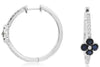 1.80CT DIAMOND & AAA SAPPHIRE 14K WHITE GOLD FLOWER HUGGIE HOOP HANGING EARRINGS
