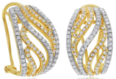 WIDE .87CT DIAMOND 14KT 2 TONE GOLD 3D MULTI ROW MULTI WAVE FUN HANGING EARRINGS