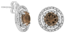 2.50CT DIAMOND & AAA SMOKY TOPAZ 14K WHITE GOLD 3D ROUND SOLITAIRE STUD EARRINGS