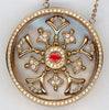 LARGE 1.01CT DIAMOND & AAA RUBY 18KT ROSE GOLD 3D FILIGREE CIRCULAR FUN NECKLACE