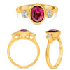 1.26CT DIAMOND & AAA RUBY 14KT YELLOW GOLD 3D OVAL & ROUND BEZEL ENGAGEMENT RING