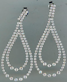 ESTATE LARGE 1.29CT DIAMOND 14K WHITE GOLD DOUBLE TEAR DROP FUN HANGING EARRINGS