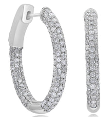 LARGE 3.35CT DIAMOND 14KT WHITE GOLD MULTI ROW INSIDE OUT HOOP HANGING EARRINGS