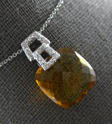 7.61CT DIAMOND & AAA CITRINE 14KT WHITE GOLD 3D CUSHION & ROUND FLOATING PENDANT