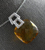 7.61CT DIAMOND & AAA CITRINE 14KT WHITE GOLD 3D CUSHION & ROUND FLOATING PENDANT
