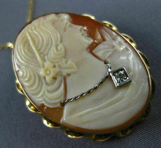 ESTATE .02CT OLD MINE DIAMOND 14KT 2 TONE GOLD LADY CAMEO PENDANT BROOCH #21219