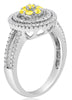 .65CT WHITE & FANCY YELLOW DIAMOND 14KT WHITE GOLD FLOWER DOUBLE HALO LOVE RING