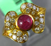 ESTATE .90CT DIAMOND & AAA RUBY 18KT YELLOW GOLD 3D FLOWER LEAF FUN RING